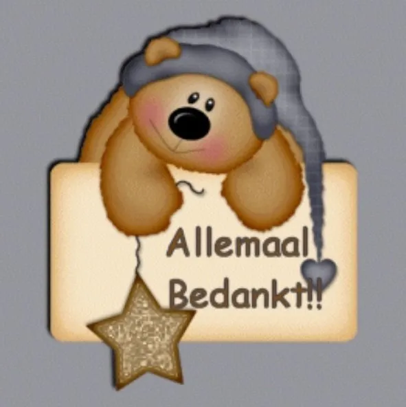 ᐅ fijne avond en slaap lekker - Fijne avond plaatjes Een schattige beer met een slaapmuts en de tekst "Allemaal Bedankt!!"
