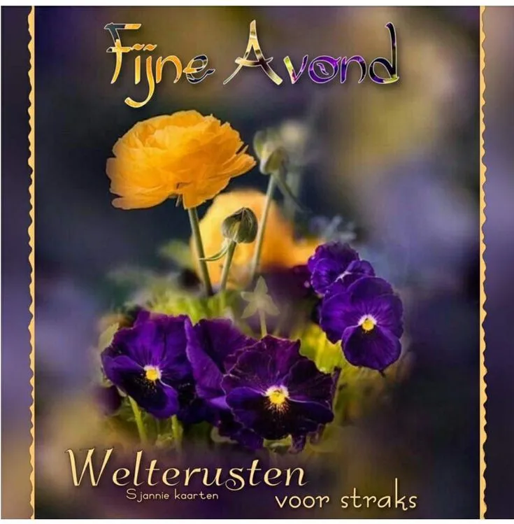 ᐅ fijne avond en slaap lekker - Fijne avond plaatjes Achtergrond met bloemen en de tekst 'Fijne Avond, Welterusten voor straks'.