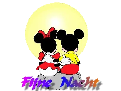 Mickey en Minnie Mouse kijken samen naar een grote maan.