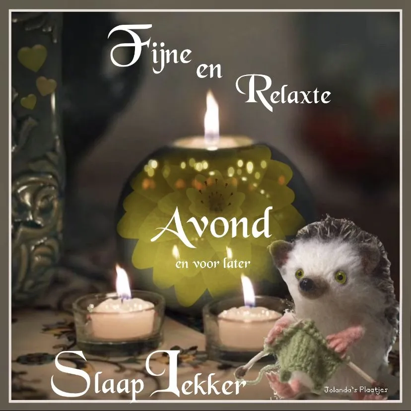 Candlelight met een schattig egeltje, tekst over een ontspannen avond en slaap.