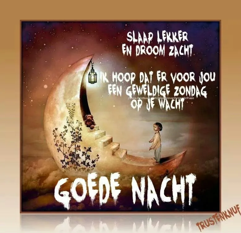 Een kind op een maan met een boodschap voor een goede nacht en mooie dromen.