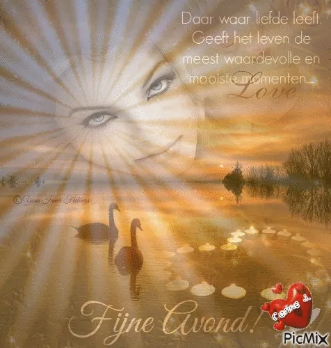 ᐅ fijne avond gif - Fijne avond plaatjes Achtergrond met een zonsondergang en een gezicht, tekst over liefde en een fijne avond.