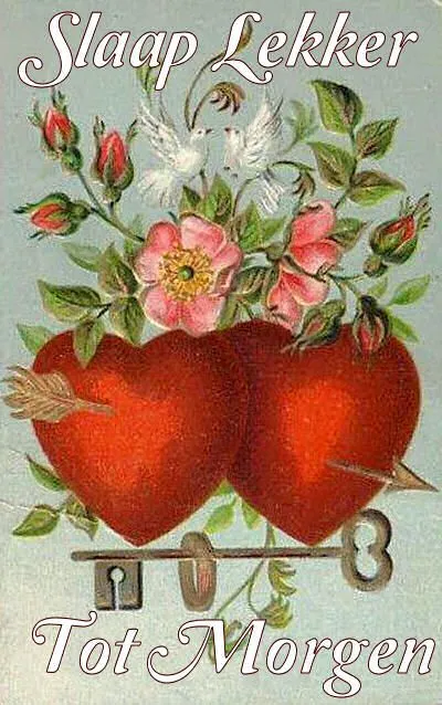 ᐅ fijne avond tot morgen - Fijne avond plaatjes Afbeelding van twee harten met bloemen en de tekst "Slaap Lekker Tot Morgen".