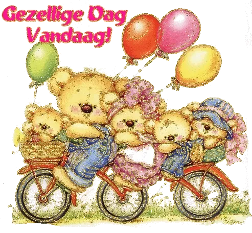 Drie schattige beren op fietsen met ballonnen, vieren een gezellige dag.