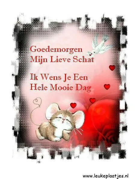 Illustratie met een schattige muis, een vogel en de tekst "Goedemorgen, Mijn Lieve Schat".