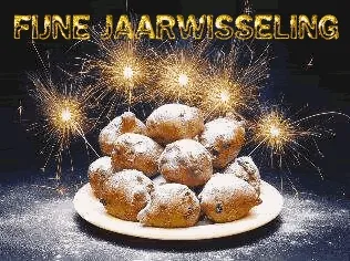 ᐅ fijne feestdagen gifjes - Kerst plaatjes Een bord met oliebollen, omringd door vuurwerk voor het nieuwe jaar.