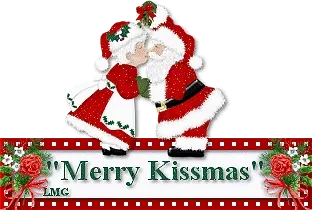 ᐅ fijne feestdagen gifjes - Kerst plaatjes Een kind in een kerstoutfit kust de kerstman onder een hulsttak. Tekst: "Merry Kissmas".