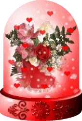 ᐅ fijne feestdagen gifjes - Kerst plaatjes Een rode laars met bloemen en hartjes in een sneeuwbol.