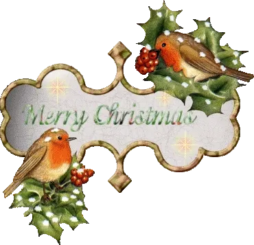 Kerstgroet met vogeltjes en hulstbladeren.