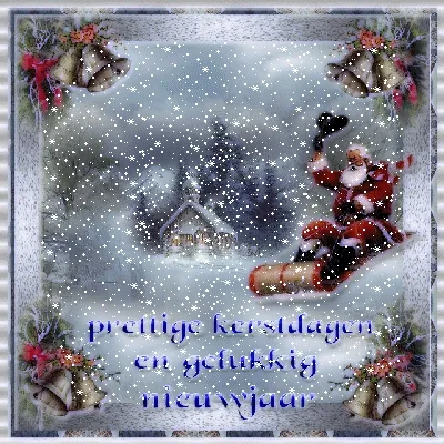 Kerstachtige scène met kerstbelletjes en een feestelijke groet.