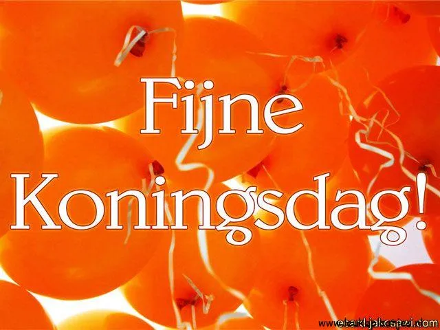 ᐅ fijne koningsdag - Koningsdag plaatjes Oranje ballonnen met de tekst 'Fijne Koningsdag!' op een felgekleurde achtergrond.