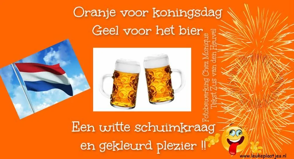 ᐅ fijne koningsdag humor - Koningsdag plaatjes Oranje en geel decoratie voor Koningsdag met bier en feestelijke elementen.