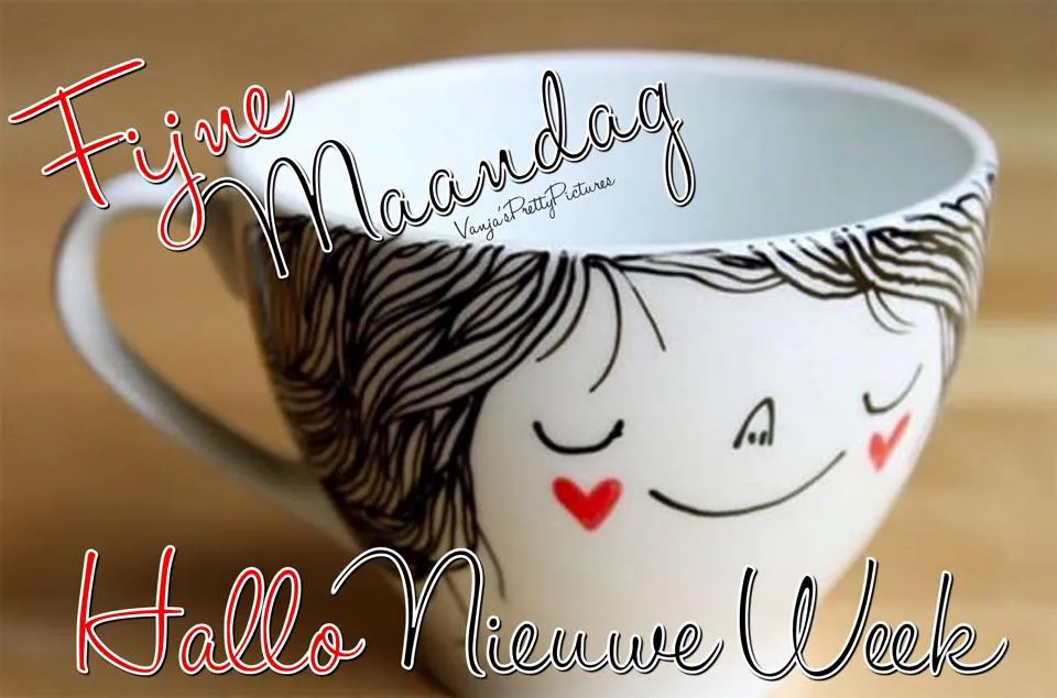 ᐅ fijne maandag nieuwe week - Fijne week plaatjes Een kop met een gezicht, tekst "Fijne Maandag" en "Hallo Nieuwe Week".