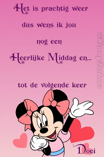 ᐅ fijne middag gif - Goedemiddag plaatjes Afbeelding met een vrolijke achtergrond en tekst over een mooie middag. Minnie Mouse is afgebeeld.