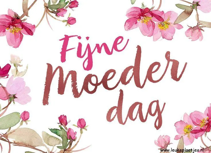 Kleurrijke bloemen met de tekst "Fijne Moederdag" in het midden.