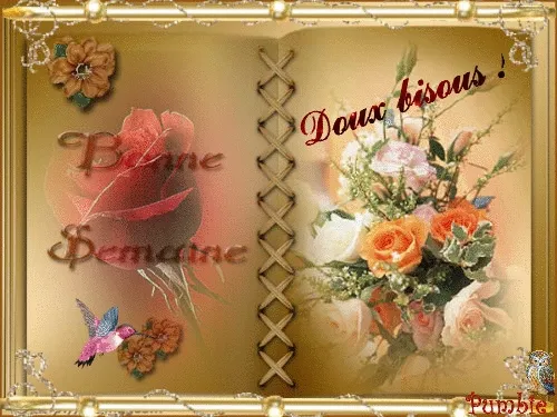 Een gouden achtergrond met rozen en een boodschap voor een fijne week.