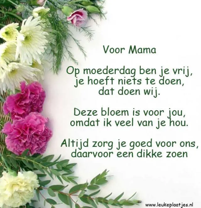 Tekst over Moederdag met bloemen rondom, gericht aan mama.