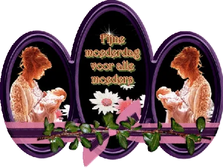 Moederdag groet met afbeeldingen van moeders en bloemen.