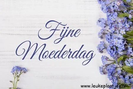 ᐅ fijne moederdag tekst - Moederdag plaatjes Blauwe bloemen met de tekst "Fijne Moederdag" op een witte achtergrond.
