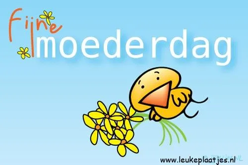 ᐅ fijne moederdag tekst - Moederdag plaatjes Vogel met bloemen en tekst "Fijne Moederdag" op een blauwe achtergrond.