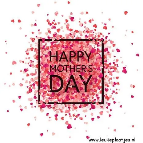 Gekleurde hartjes met de tekst 'Happy Mother's Day' in het midden.