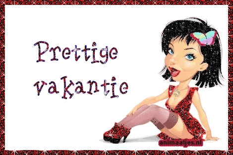 Kleurrijke illustratie van een vrouw met de tekst "Prettige vakantie".