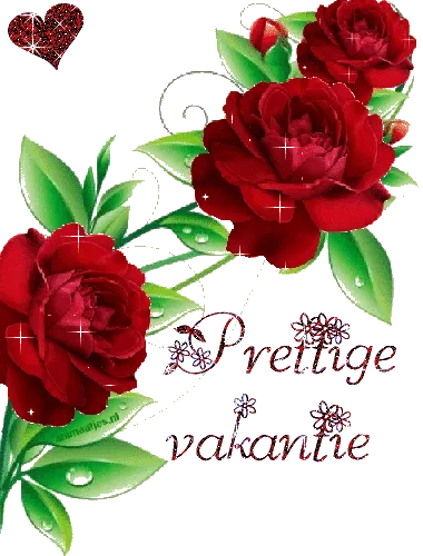 Rode rozen met de tekst 'Prettige vakantie' in sierlijke letters.