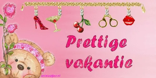 Kleurige vakantiegroet met een teddybeer en feestelijke accessoires.