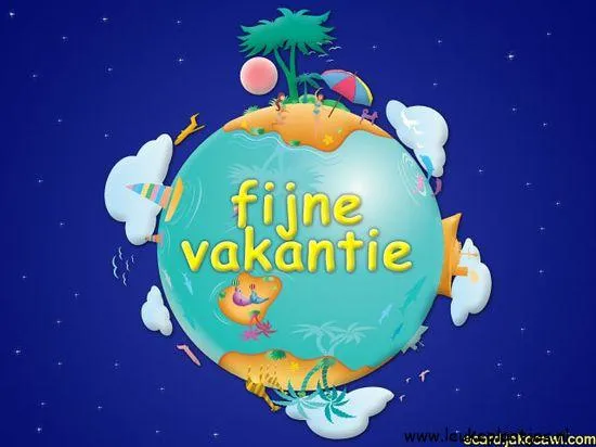 ᐅ fijne vakantie grappig - Vakantie Plaatjes en Gifs plaatjes Aarde met tropische elementen en de tekst "fijne vakantie".