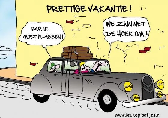 ᐅ fijne vakantie grappig - Vakantie Plaatjes en Gifs plaatjes Familie in een auto op weg naar vakantie, kind vraagt om te stoppen.