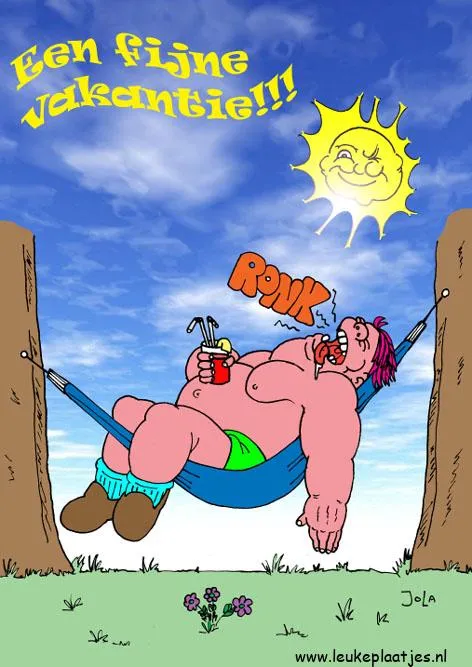 ᐅ fijne vakantie grappig - Vakantie Plaatjes en Gifs plaatjes Een man ligt relaxend in een hangmat onder de zon met drinken in de hand.