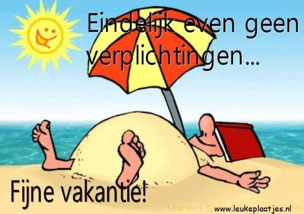 ᐅ fijne vakantie grappig - Vakantie Plaatjes en Gifs plaatjes Zonnige strandafbeelding met persoon onder parasol en de tekst: "Fijne vakantie!"