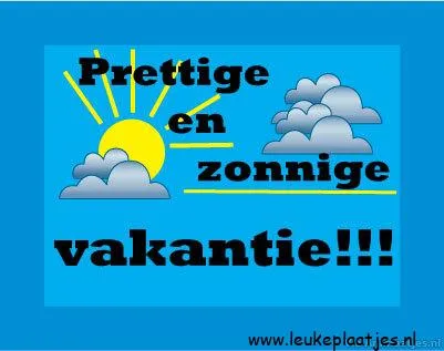 ᐅ fijne vakantie grappig - Vakantie Plaatjes en Gifs plaatjes Zon, wolken en de tekst 'Fijne en zonnige vakantie!!!' op een blauwe achtergrond.
