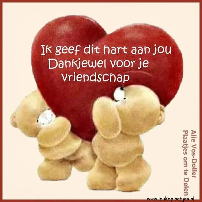 Twee schattige beren geven een hart, met een boodschap van vriendschap.