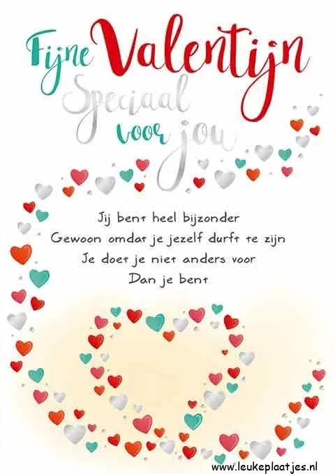 Wenskaart voor Valentijn met harten en positieve boodschap.