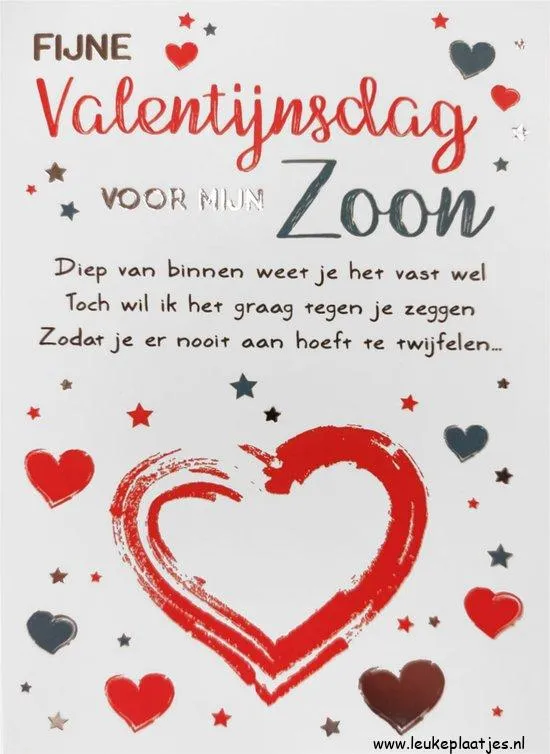 Karte met boodschap voor Valentijnsdag voor een zoon, versierd met harten.