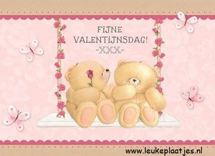 Twee teddyberen met een roos, op een schommel, gefeliciteerd met Valentijnsdag.