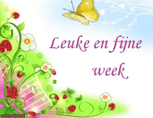 Kleurige achtergrond met bloemen en de tekst "Leuke en fijne week".
