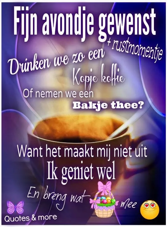 Tekst met gezellige drinksuggesties en goede wensen voor de avond.