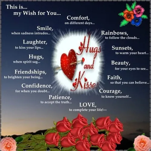 Een collage met hart en bloemen, met wensen voor liefde en geluk.