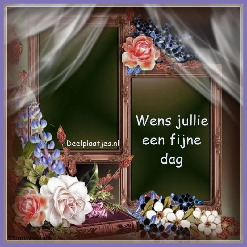 Versierd kader met bloemen en de tekst: "Wens jullie een fijne dag".