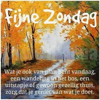 Tekst met de boodschap "Fijne Zondag" en herfstachtige bomen op de achtergrond.