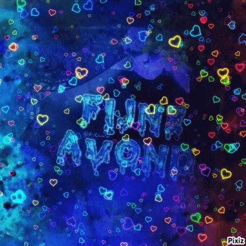 Kleurige harten achtergrond met de tekst "Flir Avond" in het midden.