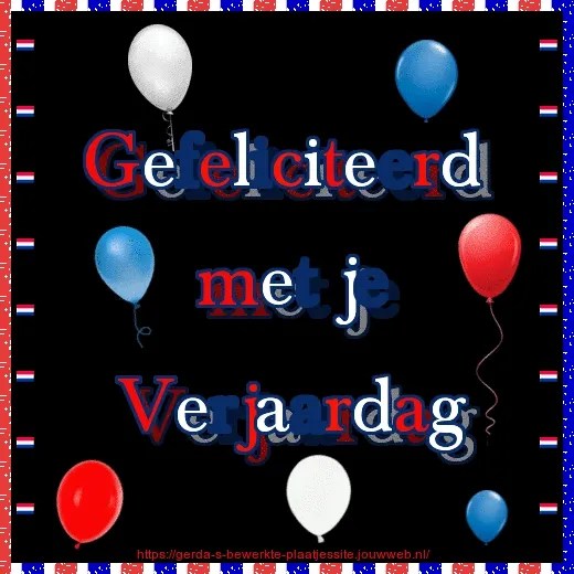 Kleurige ballonnen en tekst: Gefeliciteerd met je Verjaardag.