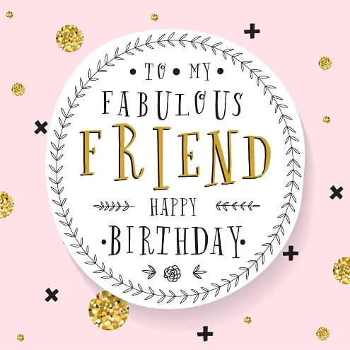 ᐅ gefeliciteerd vrouw - Verjaardag plaatjes Verjaardagskaart voor een vriend met gouden letters op een roze achtergrond.