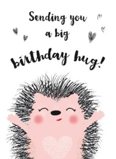 ᐅ gefeliciteerd vrouw - Verjaardag plaatjes Jarige egel met open armen en de tekst 'Verstuur je een grote verjaardagsknuffel!'