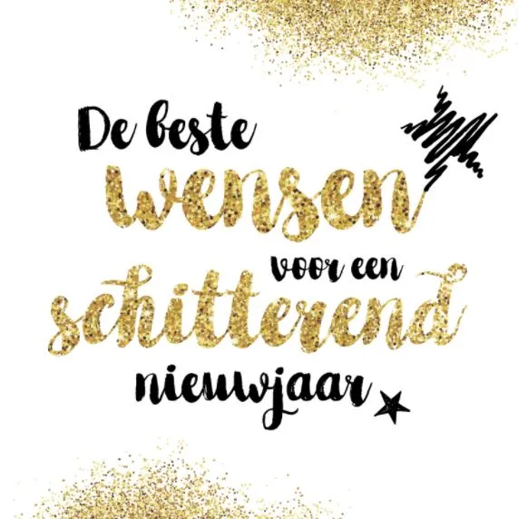 Tekst in gouden letters: "De beste wensen voor een schitterend nieuwjaar".
