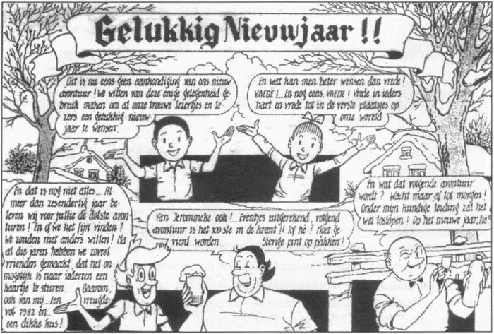 Illustratie van mensen die Nieuwjaar vieren met opmerkingen en goede wensen.