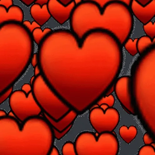 Rode harten op een donkergrijze achtergrond die in verschillende groottes verschijnen.