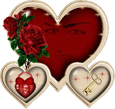 Rozen en hartvormige sieraden met een sleutel en glinsteringen.